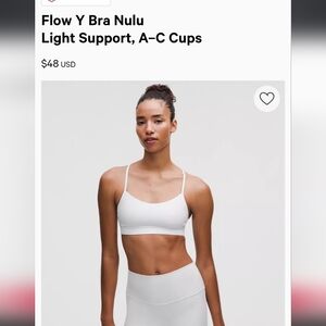 Lululemon Flow Y Bra NuluLight Support, A–C Cups Size 6 White
